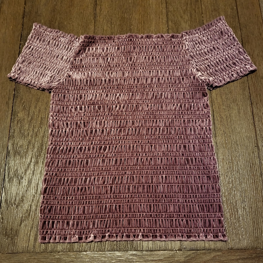 Aeropostale Brushed Scinched Velvet Off-the-Shoulder Top